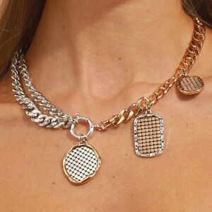 Dual-Tone Heirloom Chain Necklace with Sculpted Medallions